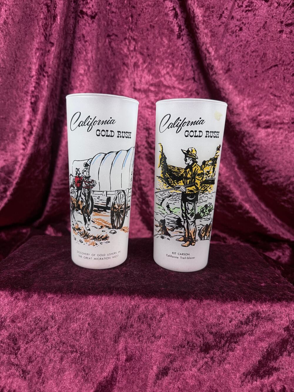 Vintage Drinkware Milk Glass Tumbler Set – California Gold Rush Souvenir Pair